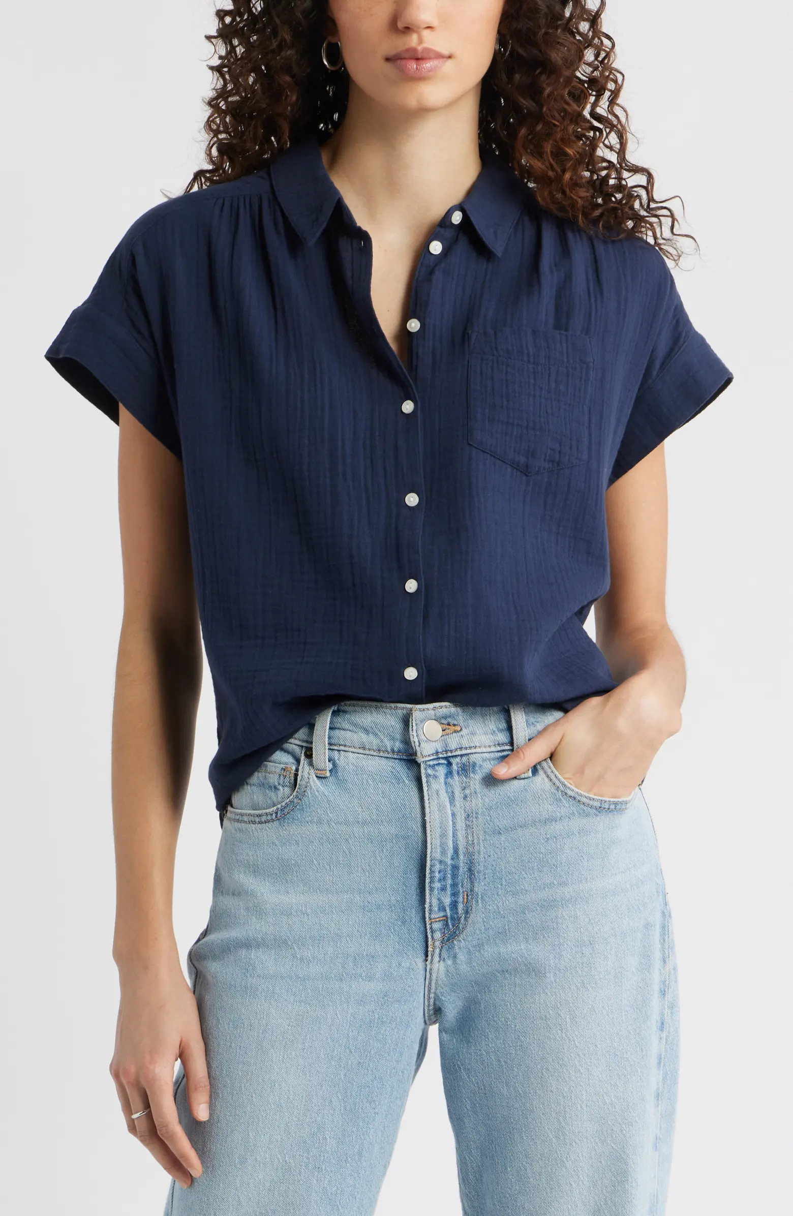 Cotton Gauze Button-Up Shirt | Nordstrom