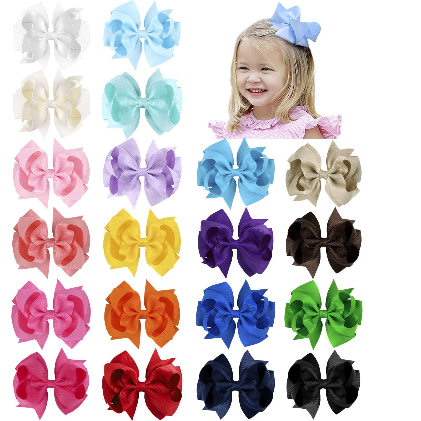 20PCS Oaoleer 4.5inch Layered Grosgrain Ribbon Hair Accessories: Alligator Clips, Barrettes for B... | Amazon (US)