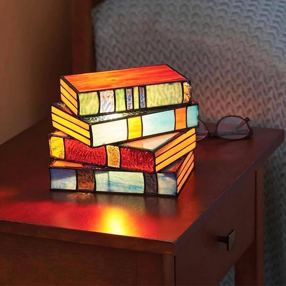 Resin Stacked Books Lamp, Vintage Nightstand Desk Book Lamps for Living Room, Reading Nook Lighti... | Amazon (US)