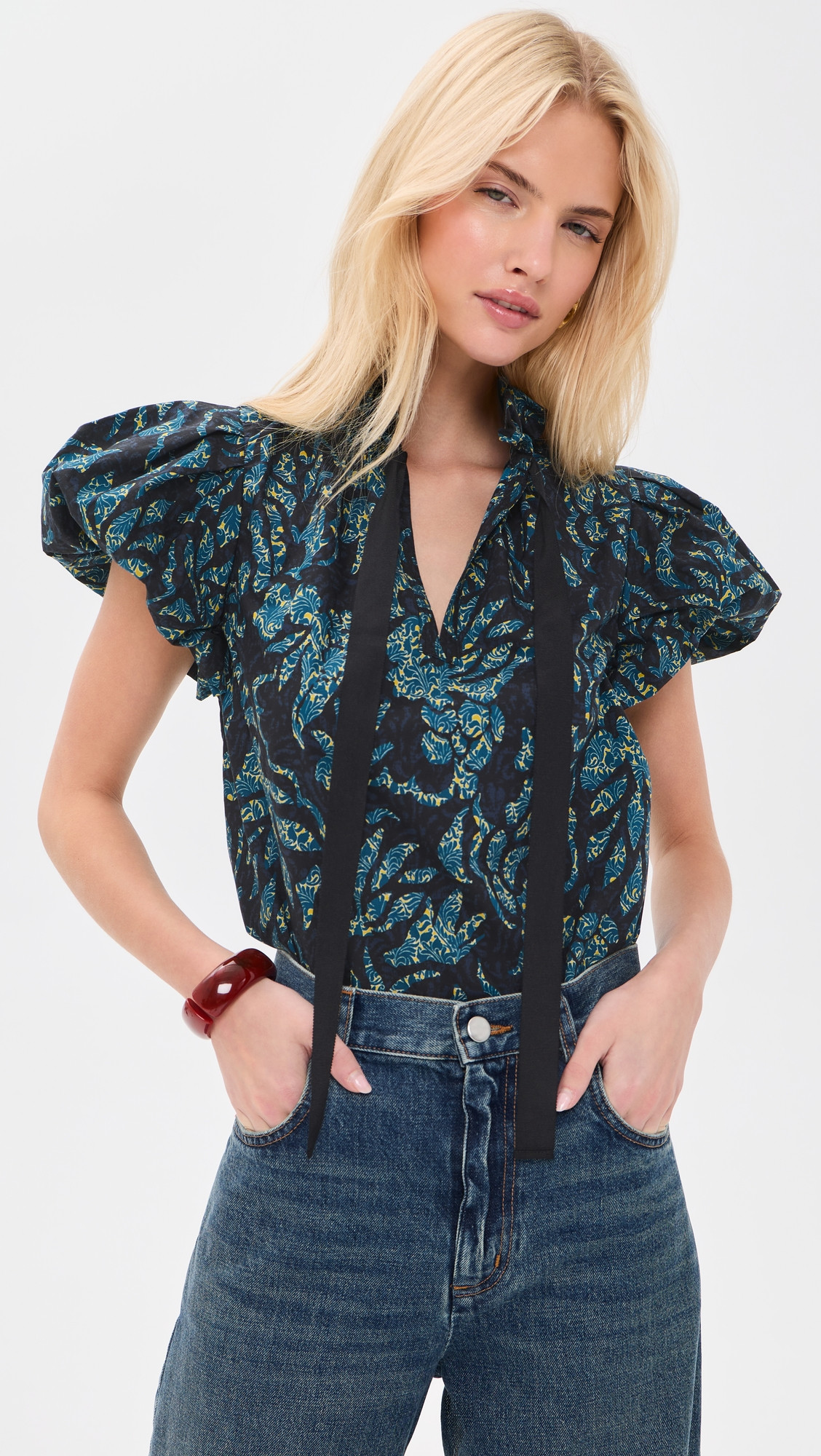 Ulla Johnson Estela Short Sleeve Cotton Top Midnight 4 | Shopbop