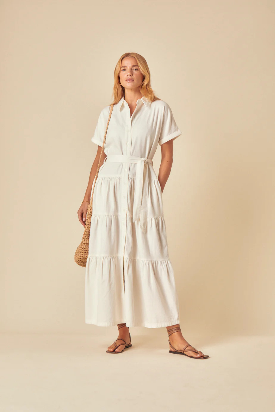 White Denim Ester Tiered Shirt Dress | Nobody's Child