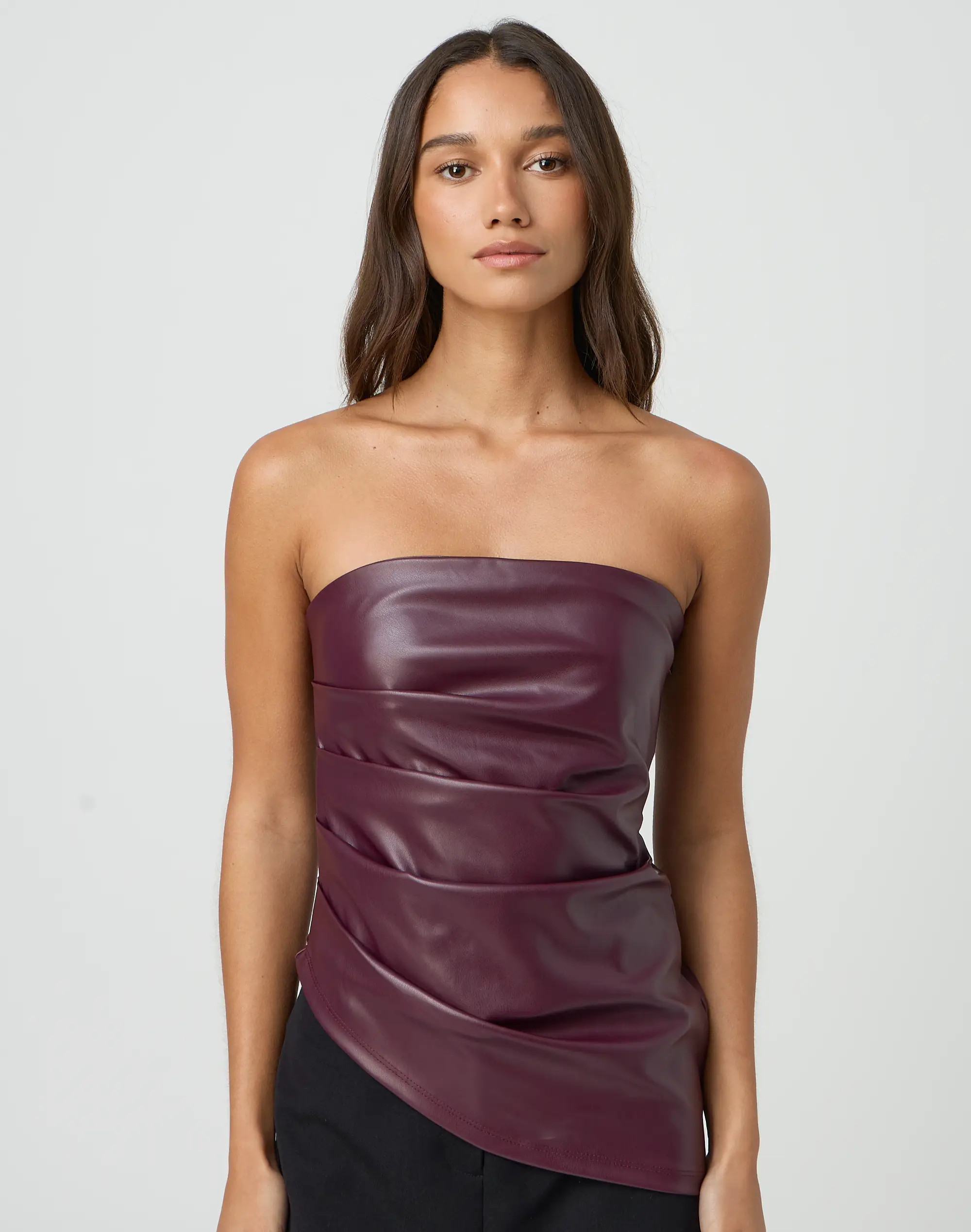Faux Leather Ruched Strapless Top | Glassons (NZ)