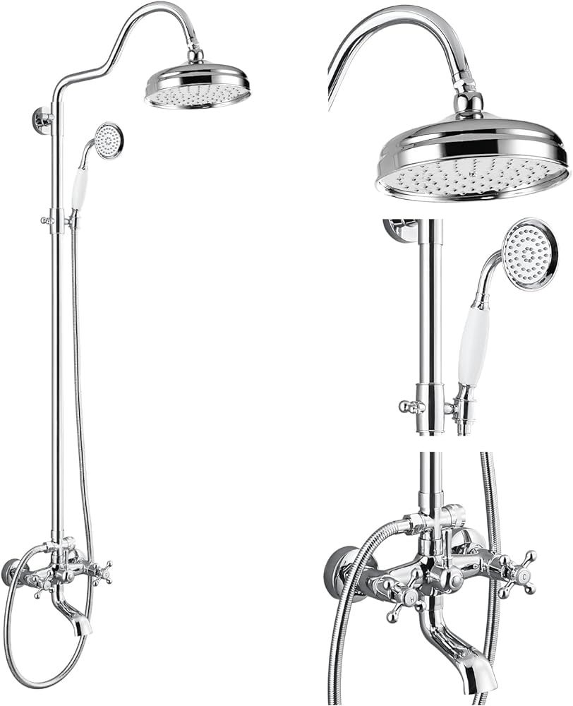 gotonovo Vintage Exposed Shower System Polish Chrome Bathroom Combo Set 3 Functions Handheld Spra... | Amazon (US)