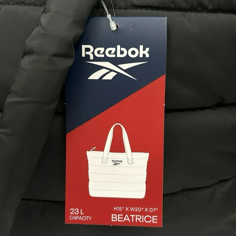 Reebok Beatrice Nylon Tote Bag Black 20x15x7" Sporty Quilted Zip Water-resistant | Walmart (US)