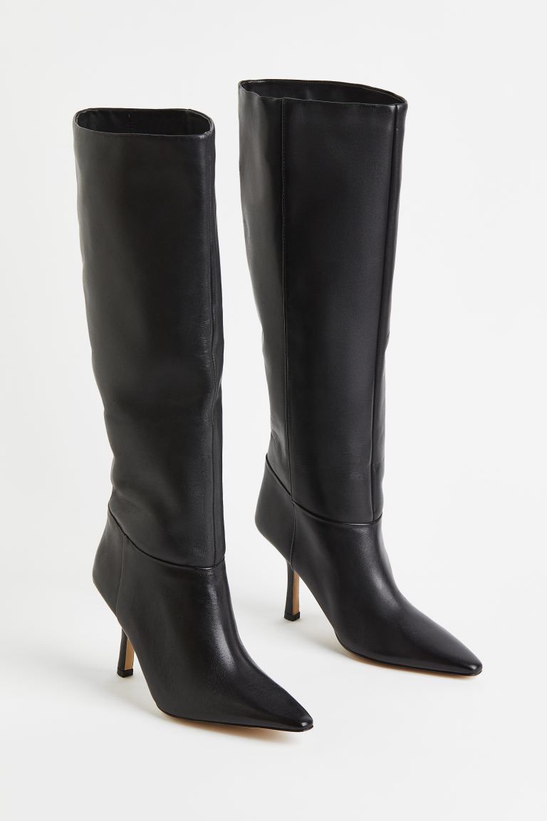 Knee-high heeled leather boots | H&M (UK, MY, IN, SG, PH, TW, HK)