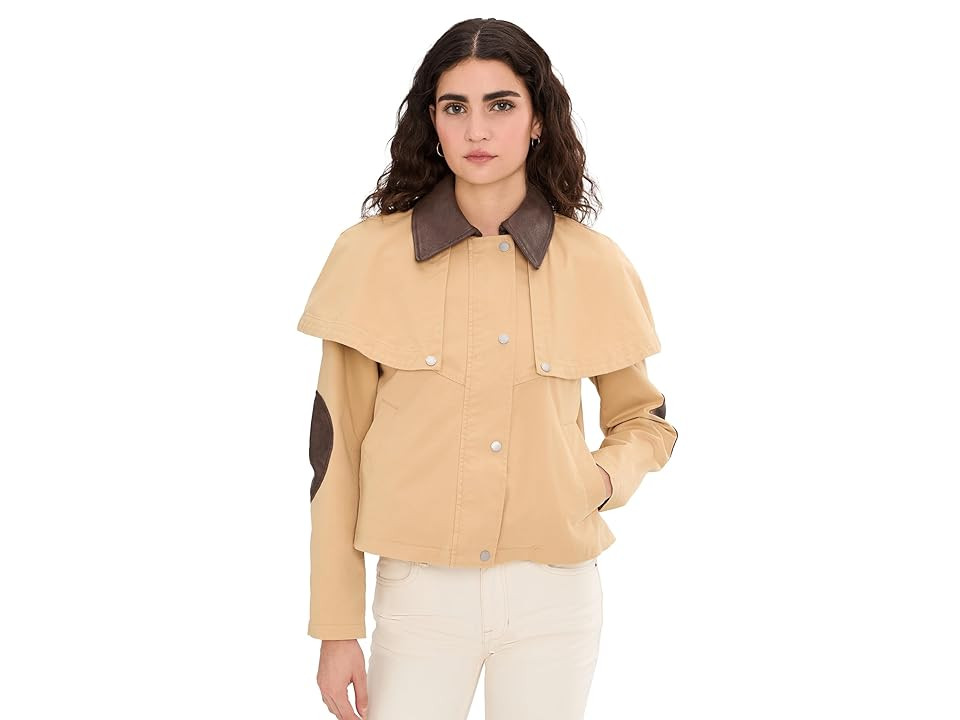 Avec Les Filles Cropped Cape Jacket Women's Jacket Khaki : SM, Cotton/Spandex | Zappos