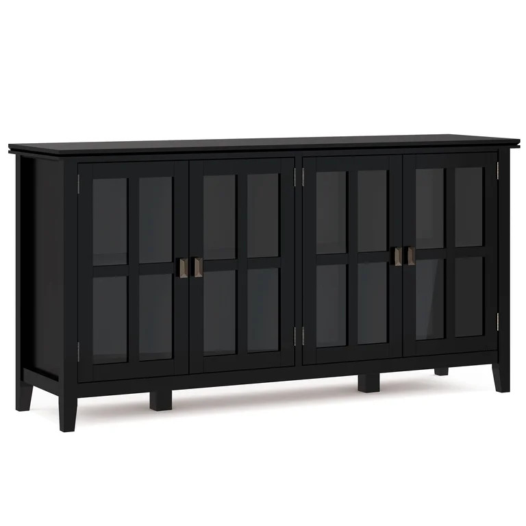 Simpli Home Artisan SOLID WOOD 66 inch Wide Wide 4 Door Storage Cabinet in Black | Walmart (US)