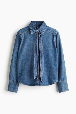 H & M - Bow-Detail Denim Blouse - Blue | H&M (US + CA)