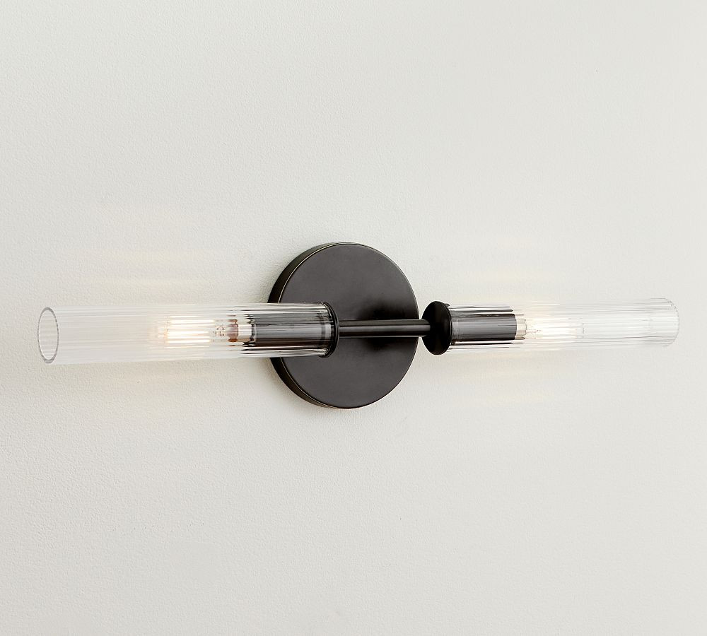 Cooper Ribbed Glass Double Tube Sconce (20") | Pottery Barn (US)
