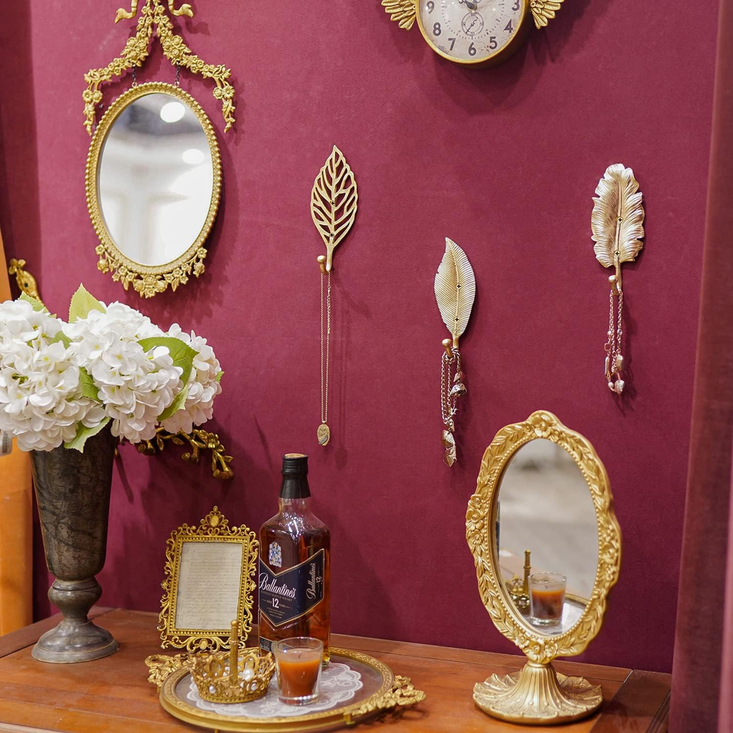 SOFFEE DESIGN Set of 3 Vintage Single Hooks Golden Leaves Retro Ornate Stylefor Room Wall Decorat... | Amazon (US)