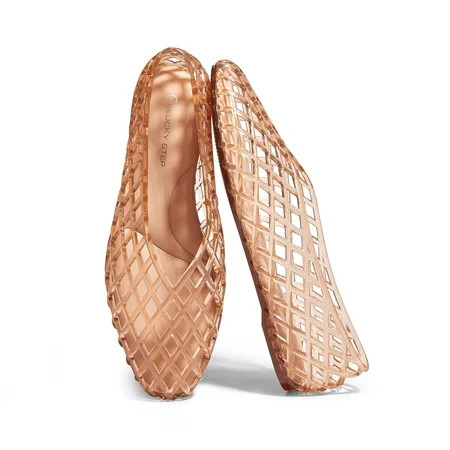 LUCKY STEP Jelly Mesh Ballet Flats Casual Comfort Clear Breathable Sandals,Beige,Womens | Walmart (US)