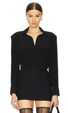 Norma Kamali Shirt With Shoulder Pads in Black from Revolve.com | Revolve Clothing (Global)
