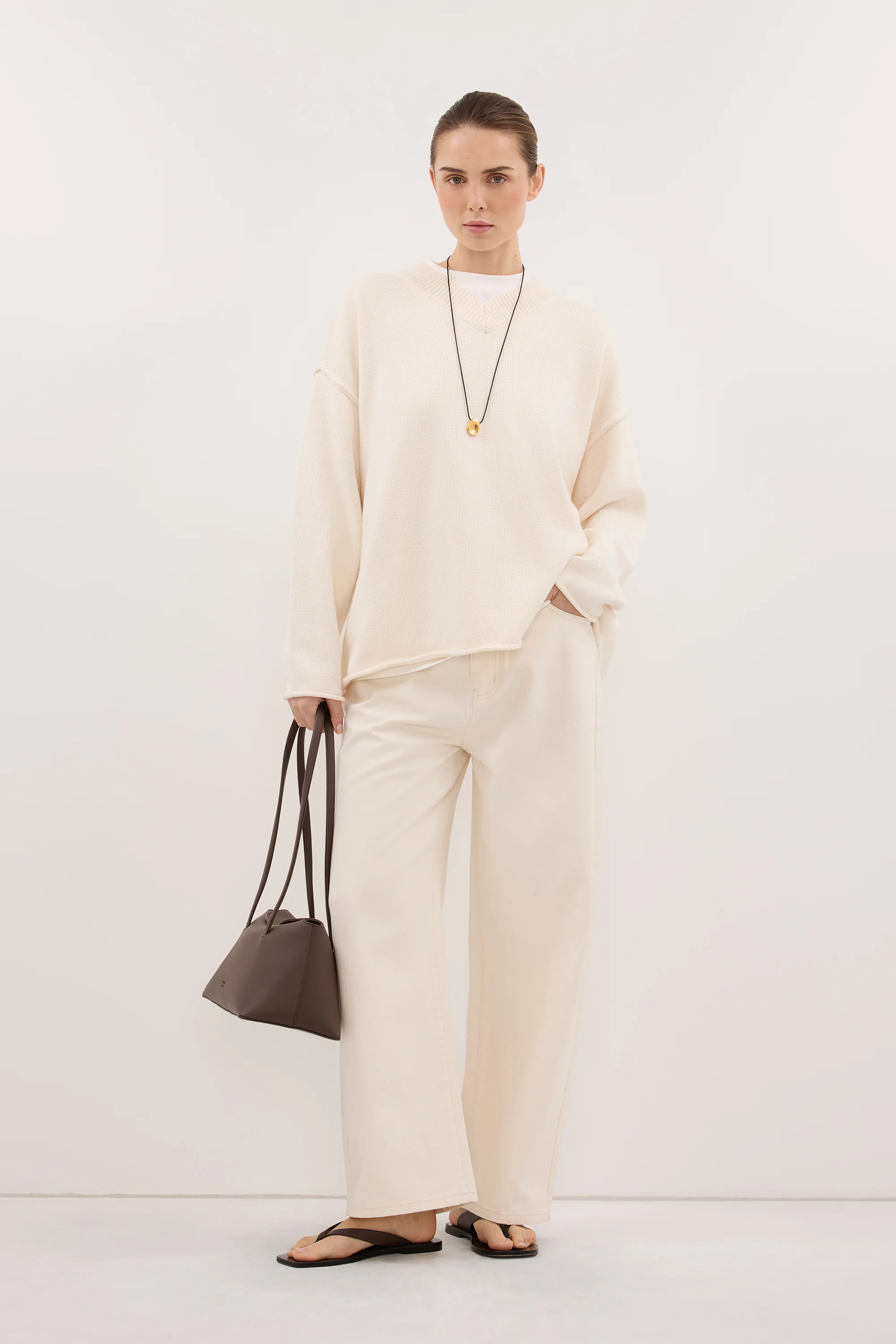 FLINT CREAM V NECK KNIT JUMPER | DISSH