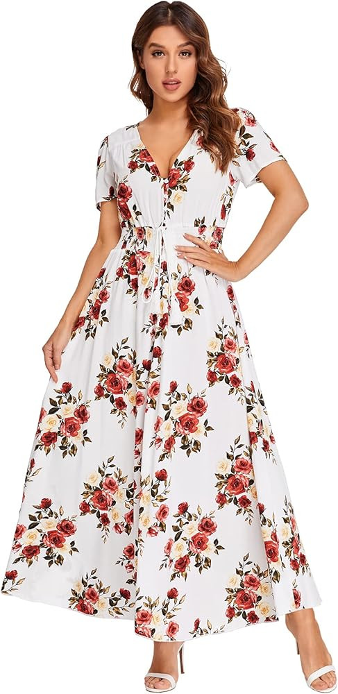 Milumia Women Button Up Floral Print Party Split Flowy Maxi Dress | Amazon (US)