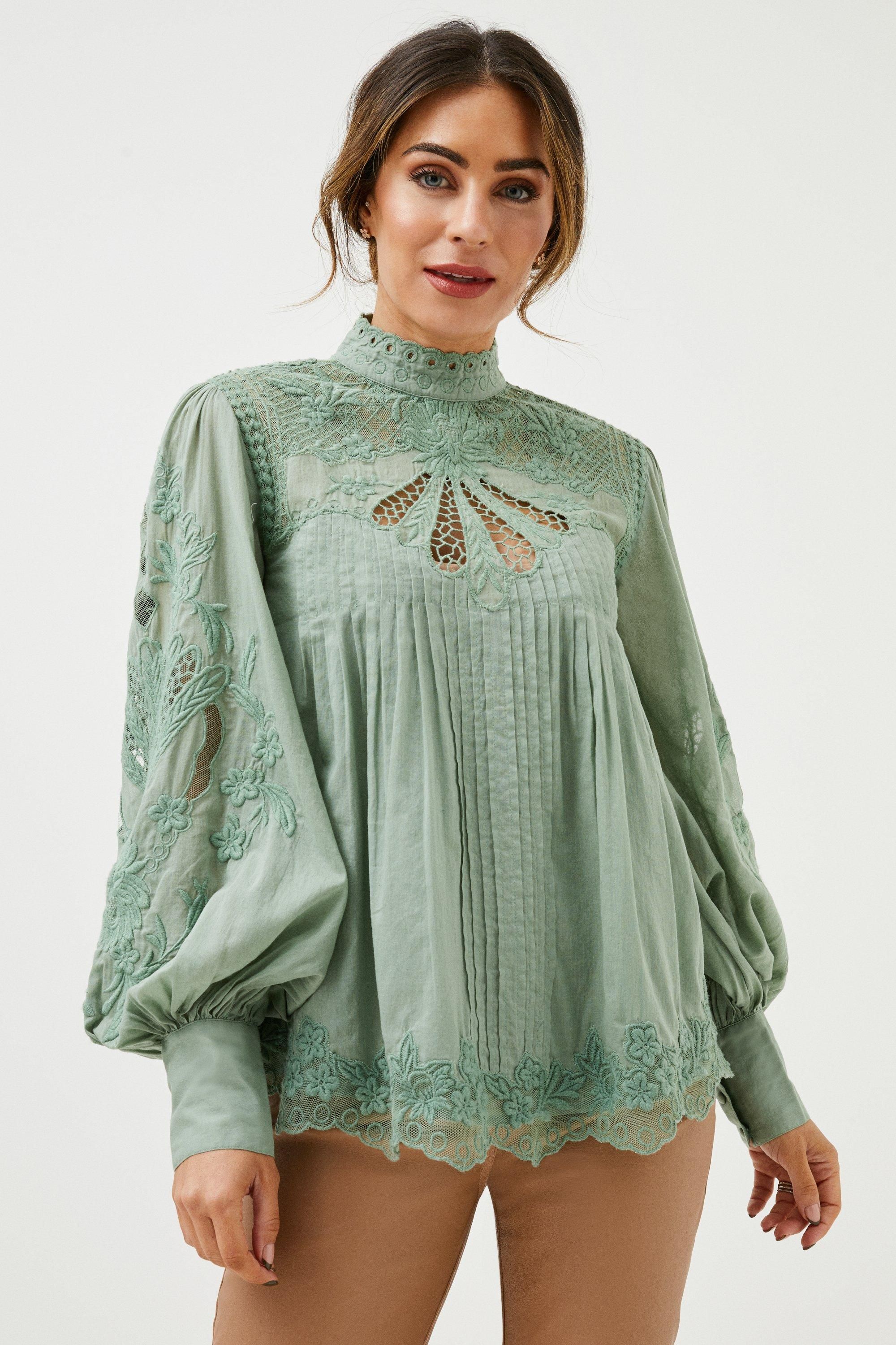 Lydia Millen Cutwork Embroidery Woven Blouse | Karen Millen US