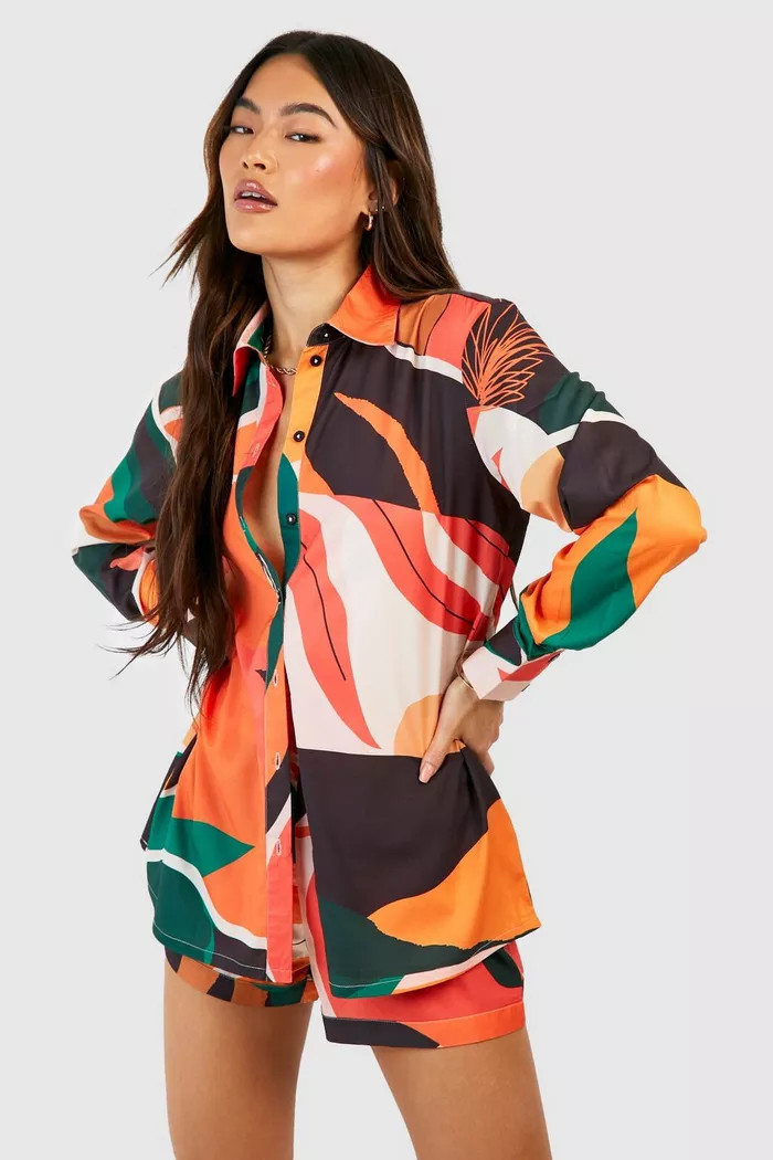 Tropical Printed Shirt & Short Set | Boohoo.com (UK & IE)