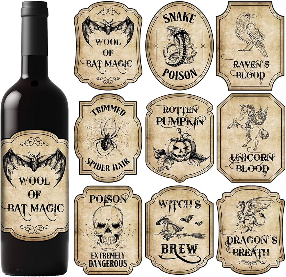 Whaline 54Pcs Halloween Wine Bottle Labels Stickers Vintage Scary Potion Bottles Labels Halloween... | Amazon (US)