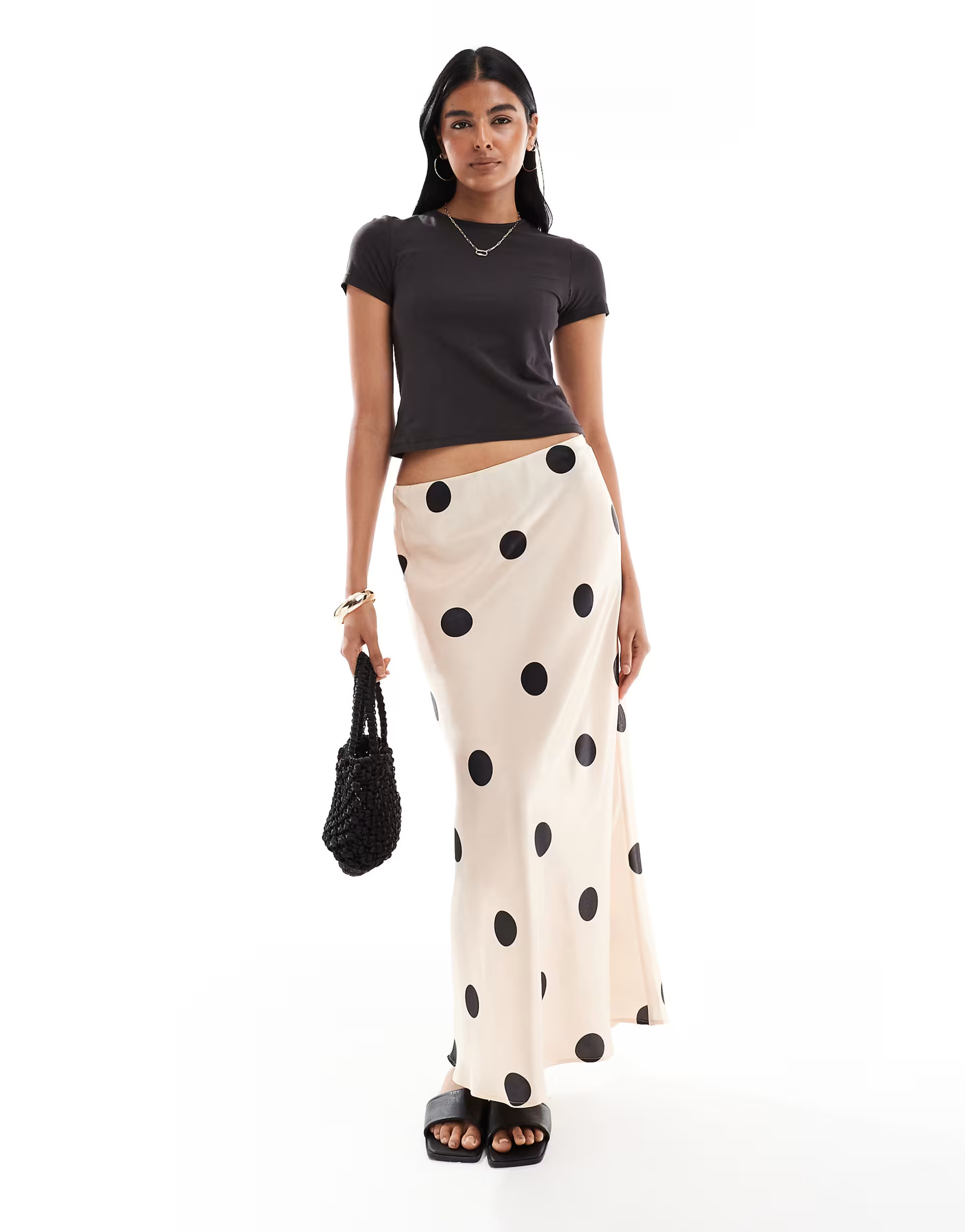 ASOS DESIGN low rise satin maxi skirt in polka dot | ASOS (Global)