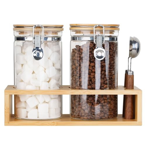 KKC HOME ACCENTS Airtight Glass Coffee and Sugar Storage Jars with Sealed Clamp Lids and Scoops, Air Tight Glass Coffee bean Containers for Ground Coffee,Loose Leaf Tea,Brown Sugar,Matcha,40 FL OZ | Amazon (US)