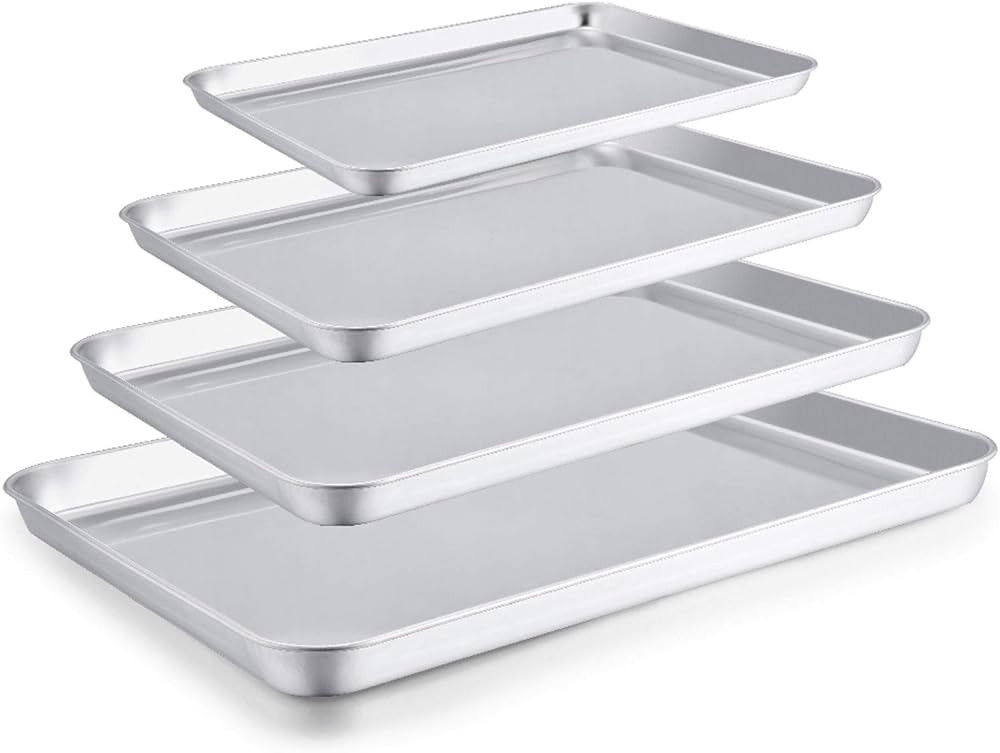 TeamFar Baking Sheet Set of 4, Stainless Steel Baking Pan Tray Cookie Sheet, Non Toxic & Healthy,... | Amazon (US)