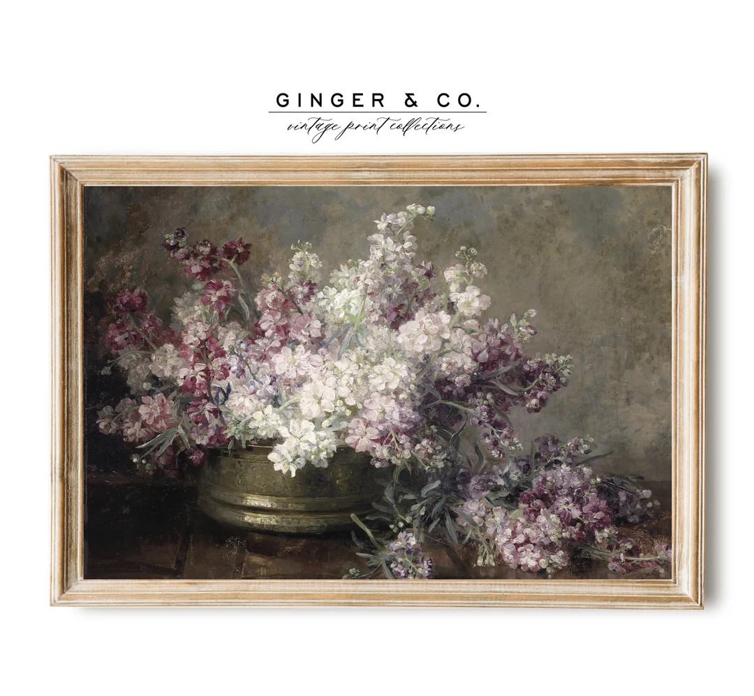 Vintage Still Life Painting with Lilacs - PRINTABLE DIGITAL DOWNLOAD - Floral Oil Painting | Etsy (US)