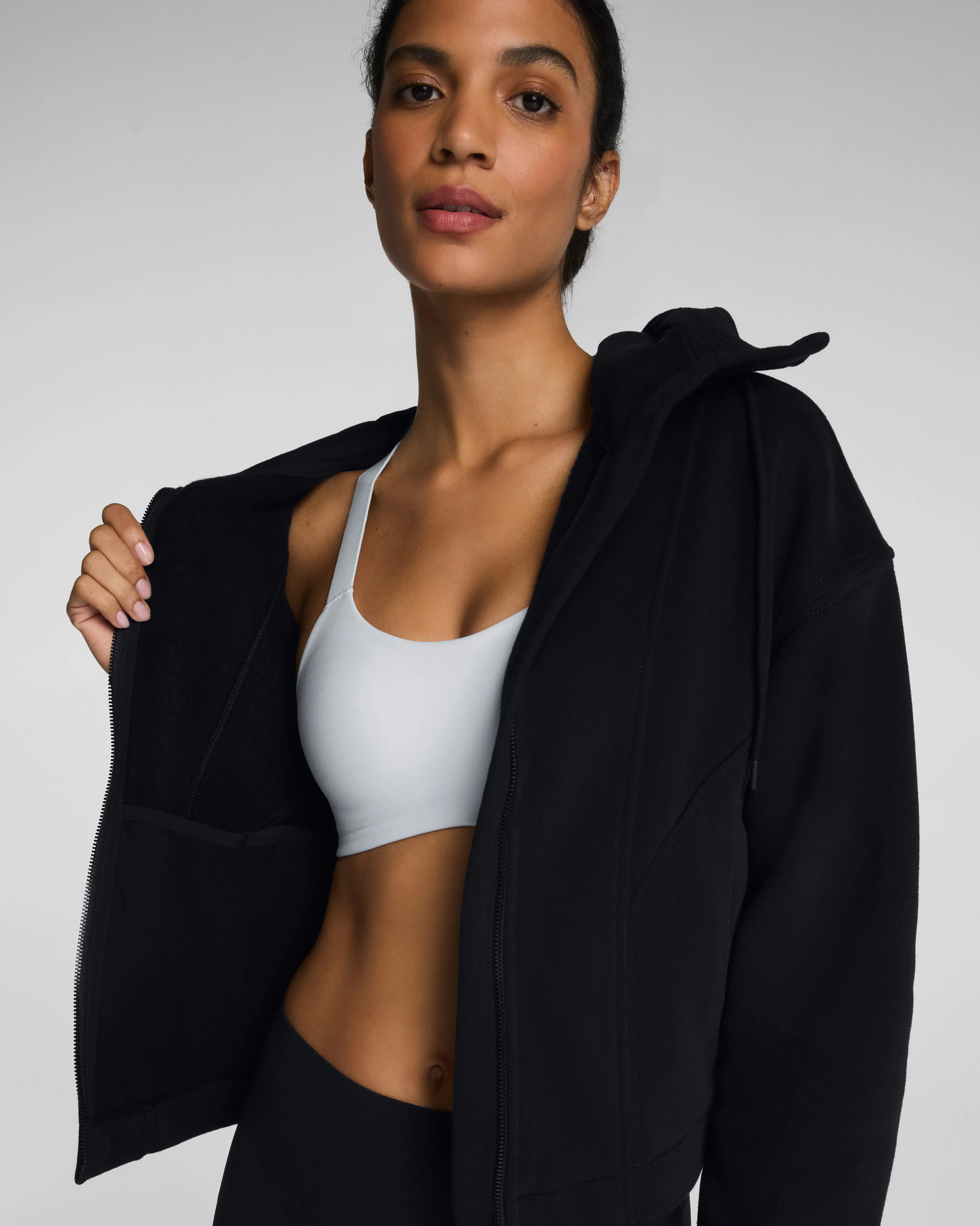 Spanx Women's BoostUp Cotton Fleece Full Zip Hoodie in Black | Spanx