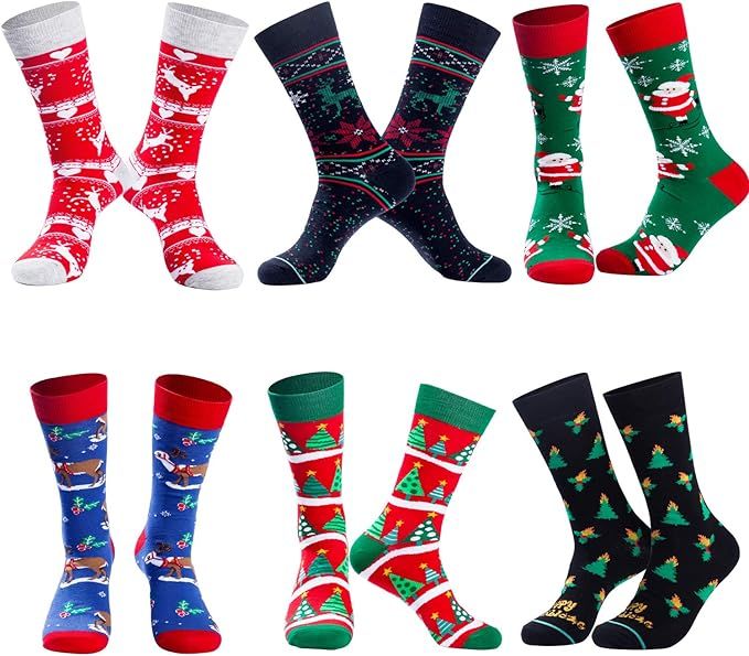 Mens Funny Socks Christmas Socks for Men Women Colorful Fun Novelty Crew Patterned Socks 6 Pairs ... | Amazon (US)