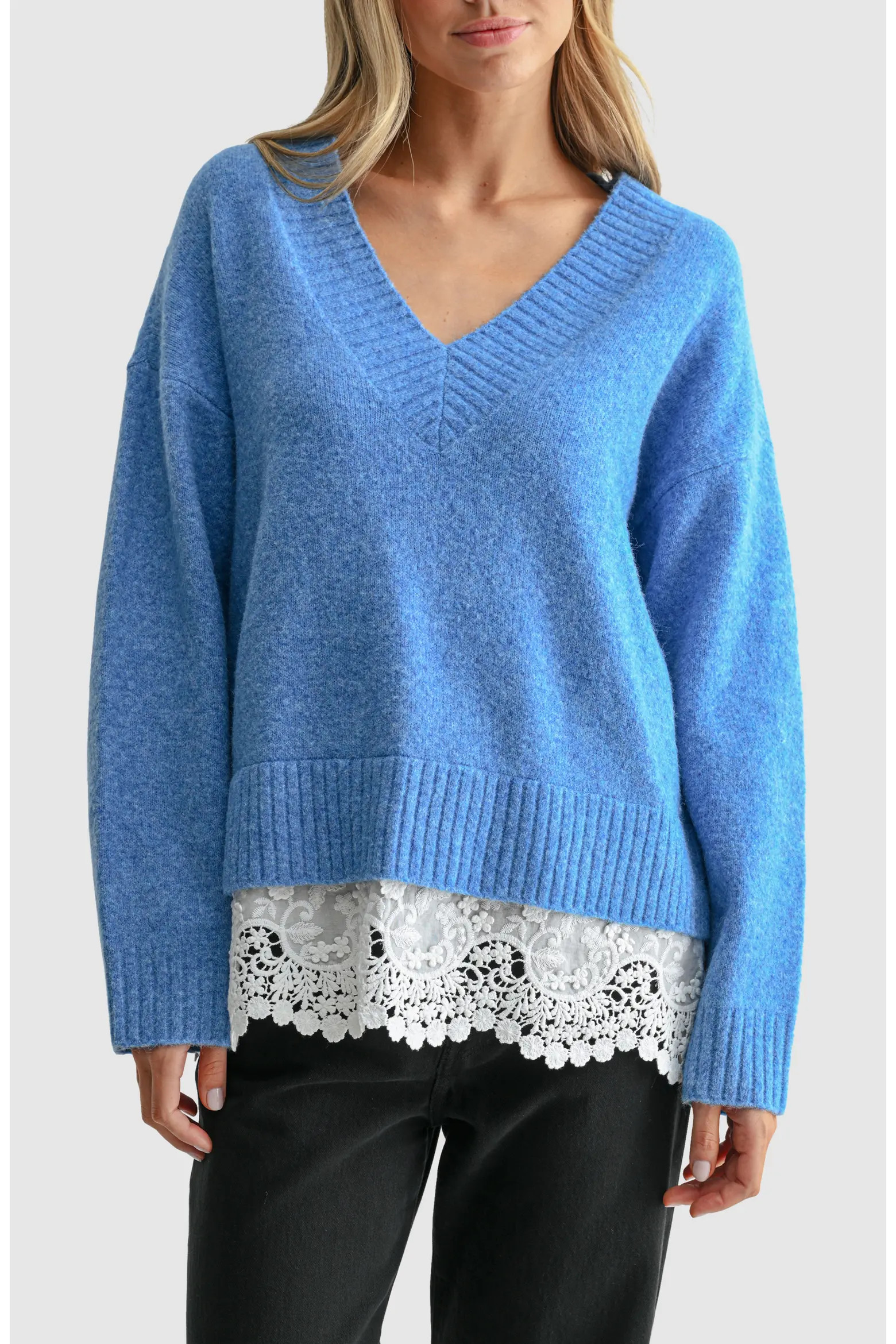 All in Favor Lace Hem V-Neck Sweater (Women) | Nordstrom | Nordstrom