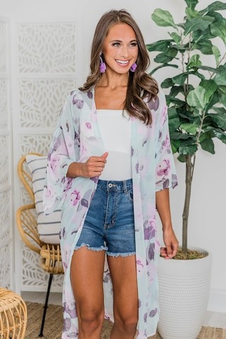 Riviera Hearts Mint Floral Duster Kimono | The Pink Lily Boutique