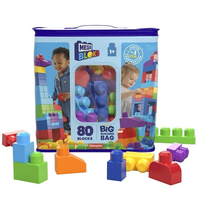 MEGA BLOKS Fisher-Price Toy Blocks Blue Big Building Bag With Storage (80 Pieces) For Toddler | Walmart (US)