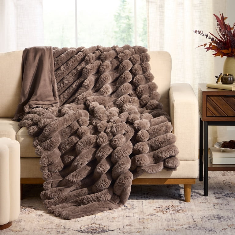 Better Homes & Gardens Brown Basket Exaggerated Channel Faux Fur Oversized Throw, 50" x 72" | Walmart (US)