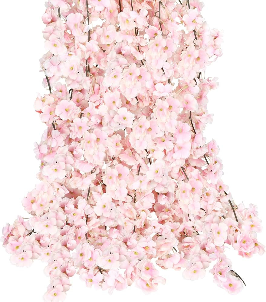 CEWOR 2pcs 11.8 Ft Fake Cherry Blossom Garlands Artificial Flower Vines Silk Hanging Flowers for ... | Amazon (US)