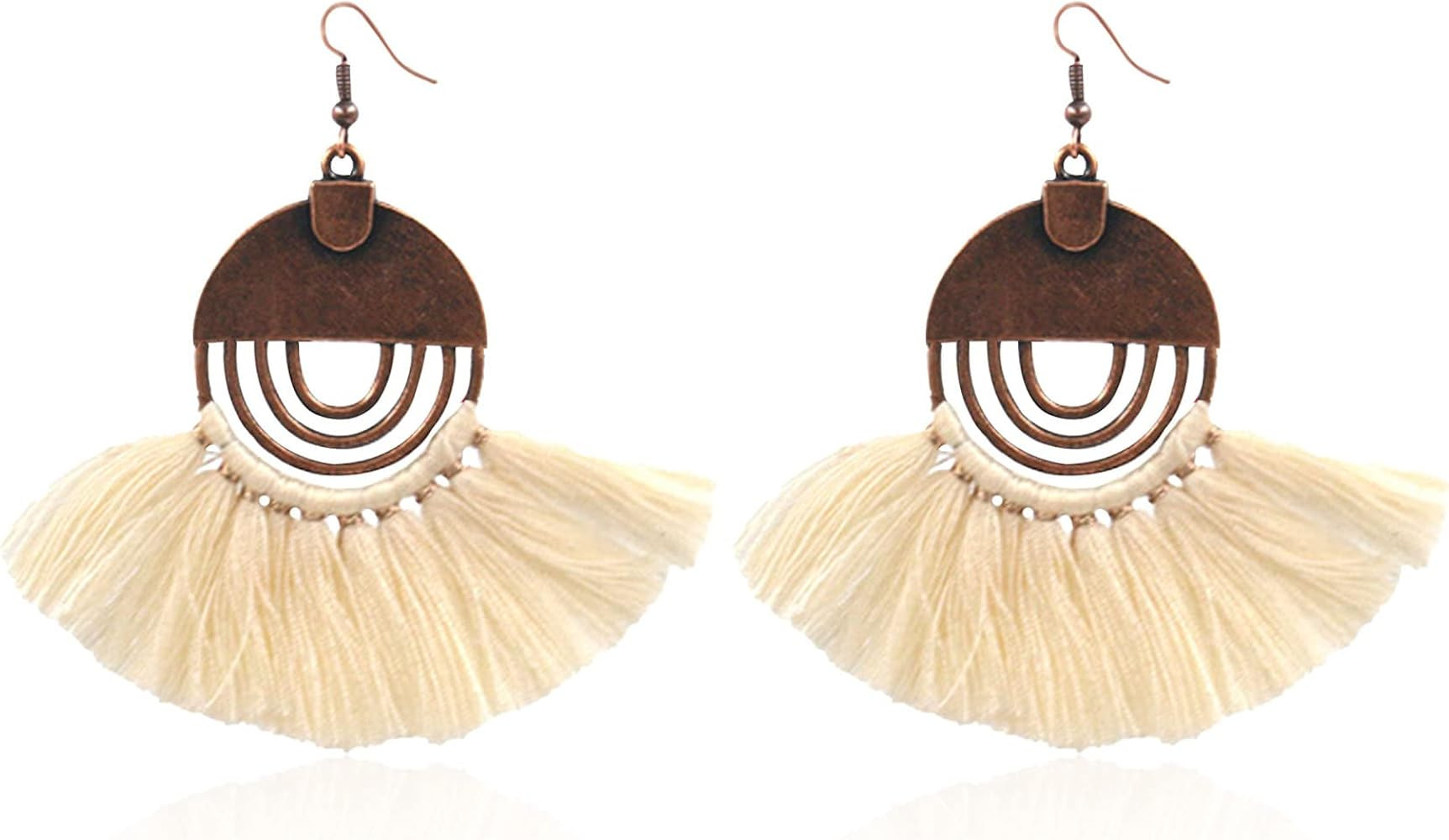 Boho Retro Statement Tassel Earrings Hoop Tassel Earrings Bohemian Handmade Dangle Ear Drops for ... | Amazon (US)