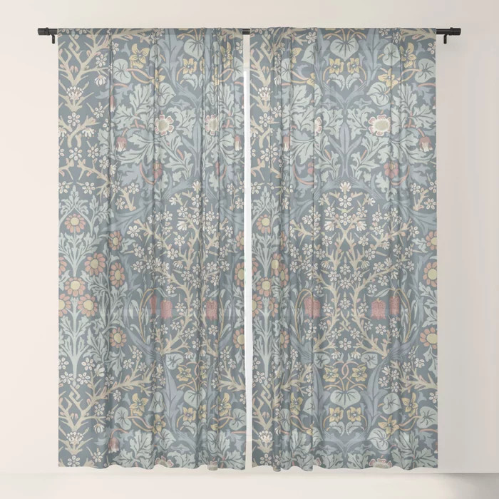 William Morris Vintage Blackthorn Indigo Sheer Curtain | Society6