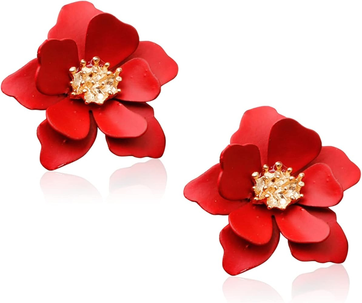 Boho Flower Stud Earrings with White Pearl - Daisy Dangle Drop Earrings with Gold Flower Bud | Amazon (US)