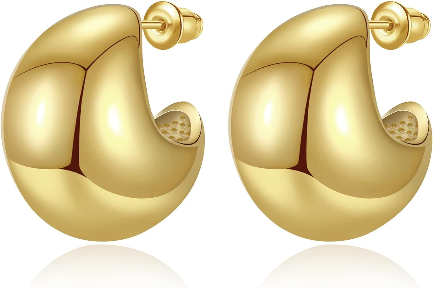 Anten Pink Chunky Gold Hoop Earrings for Women, Lightweight Drop Hoops Earrings with 18K Real Gol... | Amazon (US)