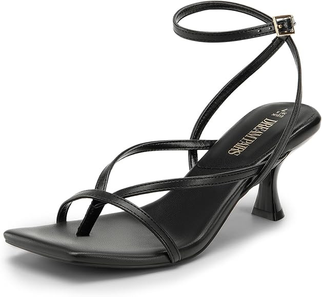 DREAM PAIRS Women's kitten Low Strappy Lace Up Heels Open Square Toe Thong Ankle Strap Heels Sexy... | Amazon (US)