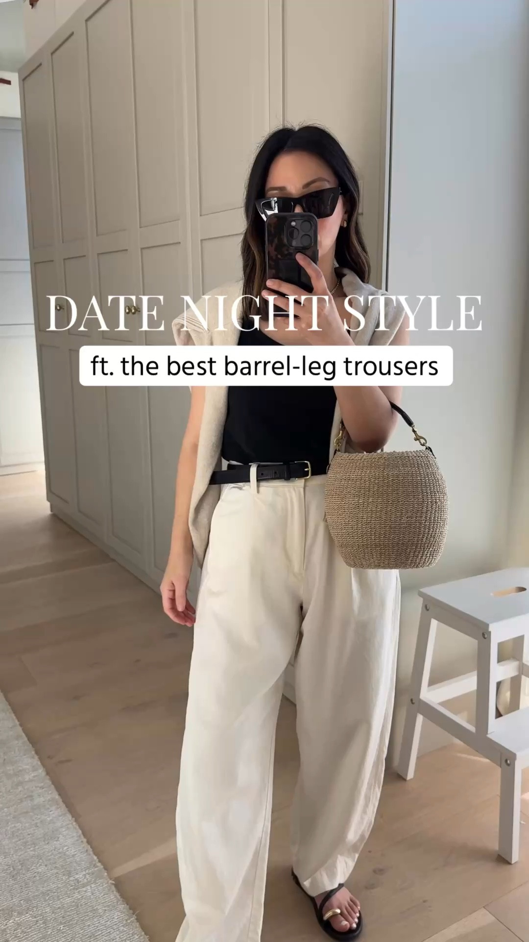 Date night outfits using wardrobe staples - swap your jeans for trosuers. Love these ones from Madewell. 

Reformation tank small - old, linked similar
Madewell trousers regular 2 
Beek sandals 5 - old
J.crew cashmere sweater xs
Clare v bag - old
YSL sunglasses 
Aritzia belt 

Petite style, date night outfits, spring outfits 2026 

#LTKPetite #LTKmomlife #LTKootd