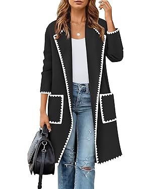 ZESICA Women's Open Front Long Cardigan Sweater Casual Lapel Coatigan Coat 2024 Fall Jacket Outer... | Amazon (US)