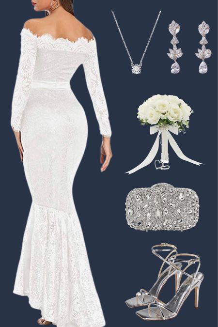 Affordable bride style on Amazon.

#weddingdress #whitedress #silversandals #silverheels #silverclutch 

#LTKstyletip #LTKSeasonal #LTKwedding