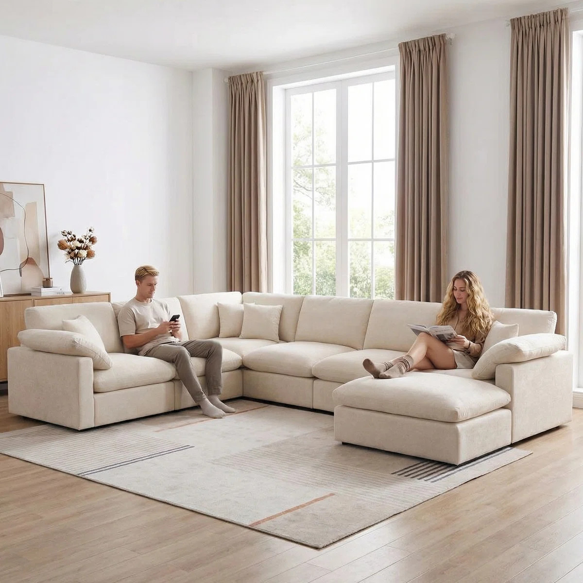 144" Chenille Sectional Corner Sofa 7 Pieces Oversized Comfy Modular Reversible Couch With Uphols... | Wayfair North America