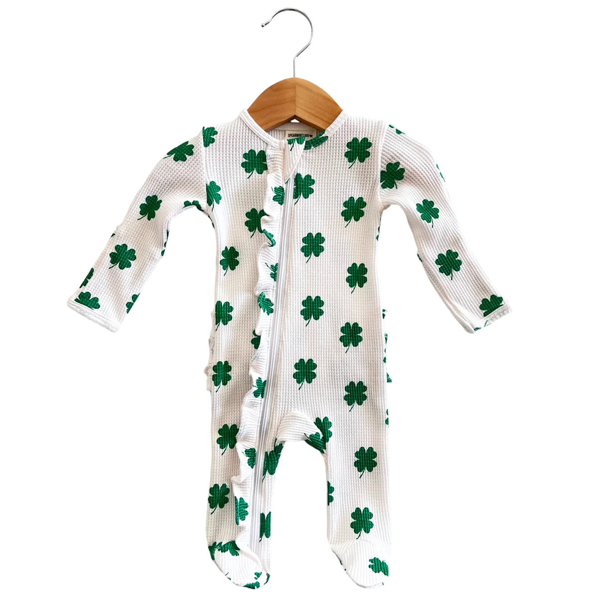 Organic Waffle Ruffle Zip Footie, Clover | SpearmintLOVE