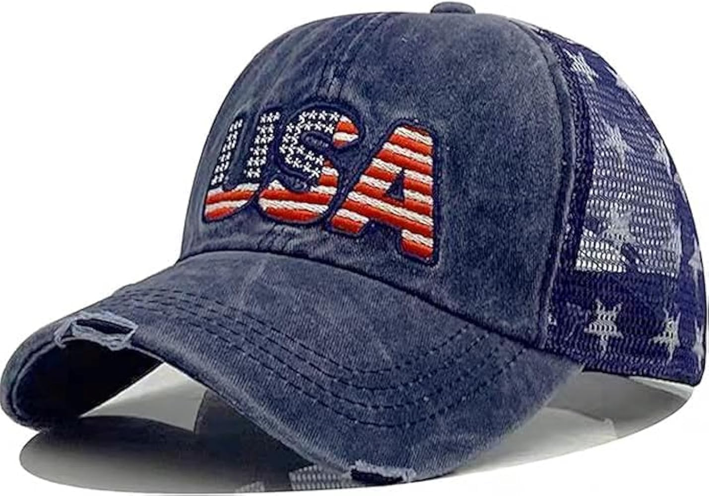 Patriotic-USA-Baseball-Caps Woman-Man-Washed-Worn-Out-Mesh-Sun-Hat for 4th July (Size M) | Amazon (US)