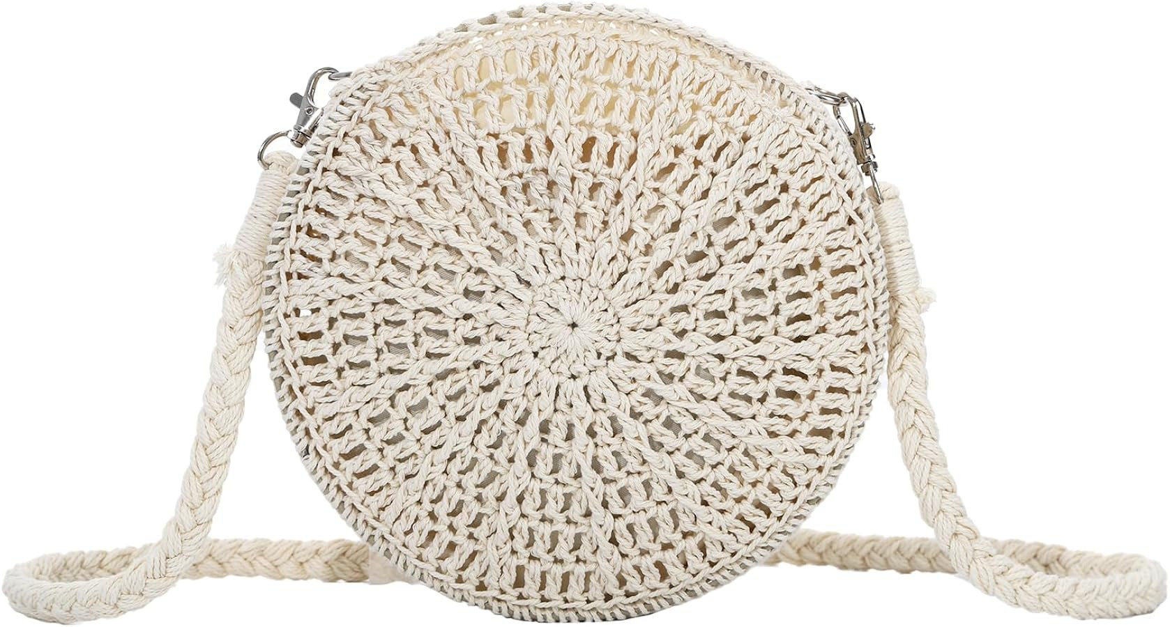 Freie Liebe Women's Crochet Crossbody Purse - Round Woven Beach Bag for Summer Vacation | Amazon (US)