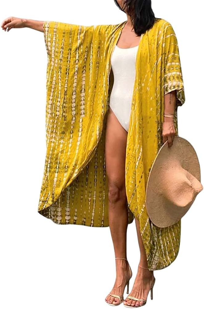 AILUNSNIKA Long Kimonos for Women Print Open Front Swimsuit Cover Ups for Swimwear Plus Size Beac... | Amazon (US)