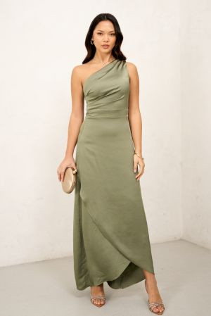TFNC Delali One Shoulder Dark Green Maxi Dress | TFNC
