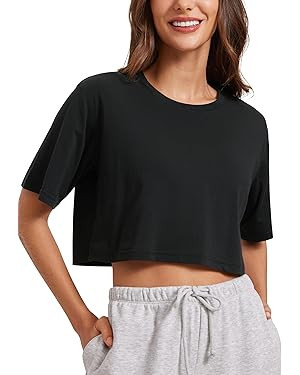 CRZ YOGA Women's Pima Cotton Workout Crop Tops Short Sleeve Yoga Shirts Casual Athletic Running T... | Amazon (US)