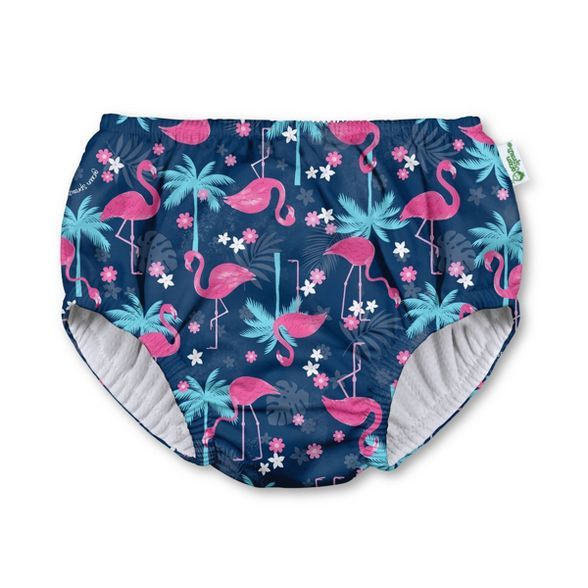 green sprouts Toddler Girls' Tropical Flamingos Pull-Up Absorbent Reusable Swim Diaper - Navy | Target