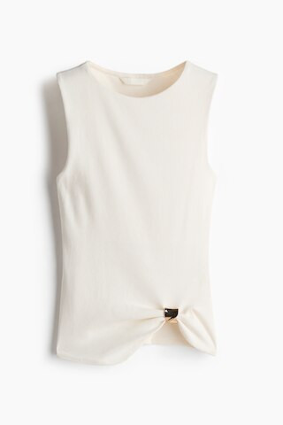 H & M - Geripptes Top mit Drapierung - Cremefarben | H&M (DE, AT, CH, NL, FI)