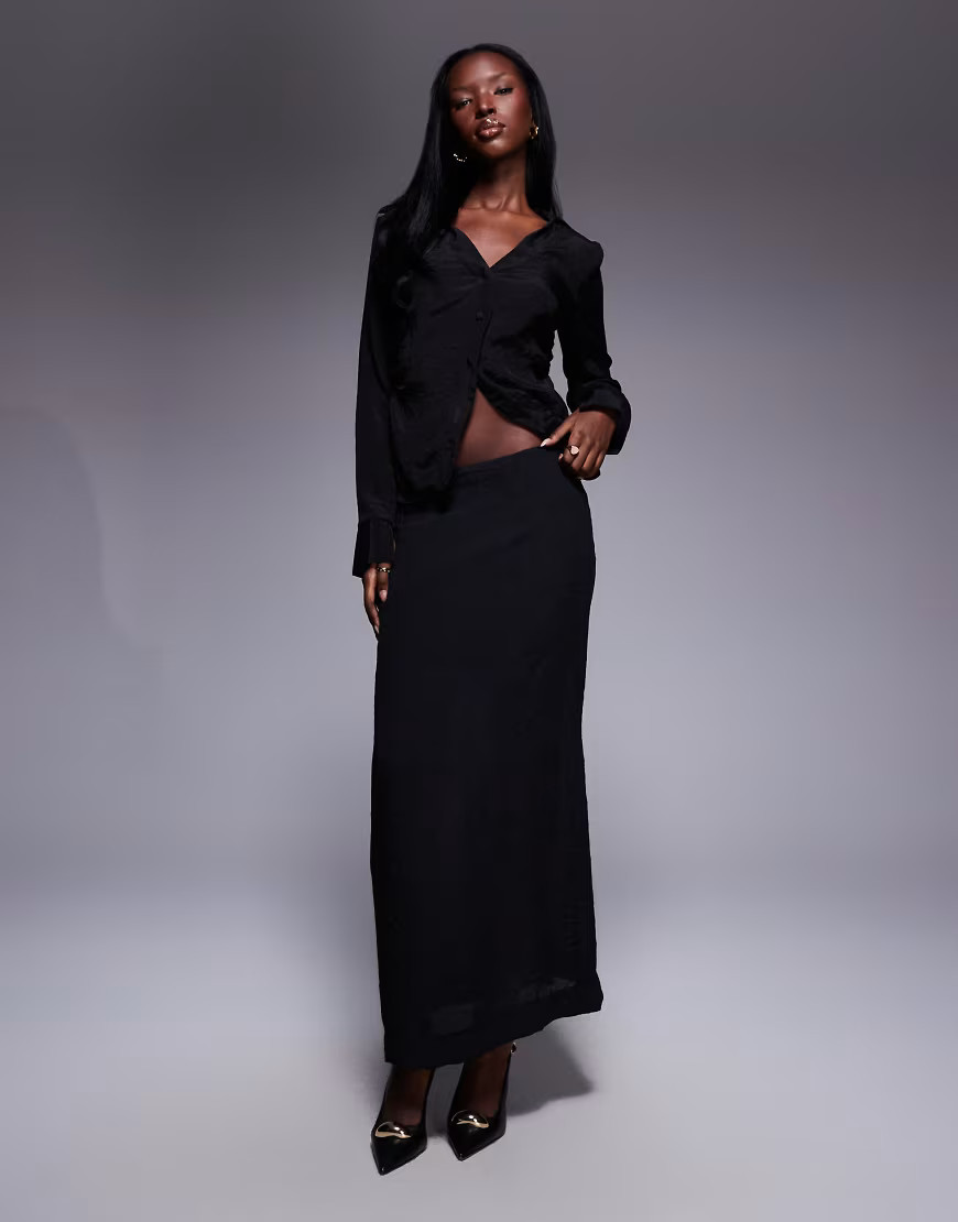 ASOS DESIGN sheer crinkle co-ord maxi skirt in black | ASOS (Global)
